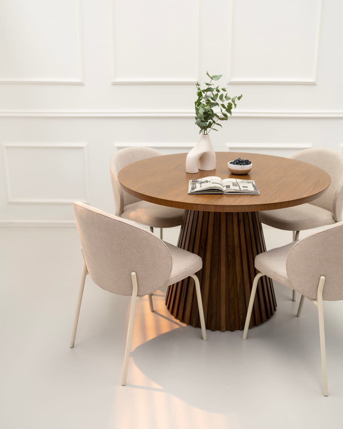 Cafe interior with a round table for two
